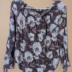 Brown And Blue Floral Blouse